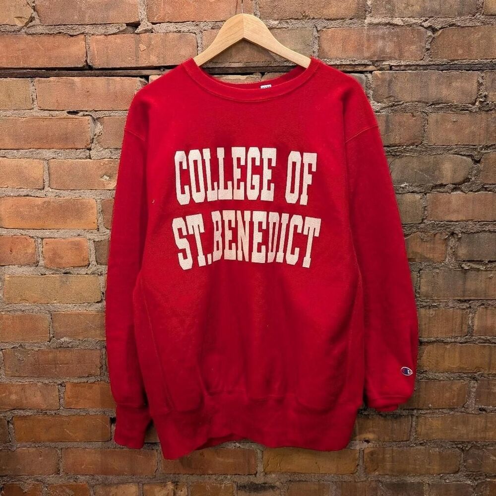 Vintage Champion Reverse Weave Red Crewneck College of St Benedict Size XL 90s